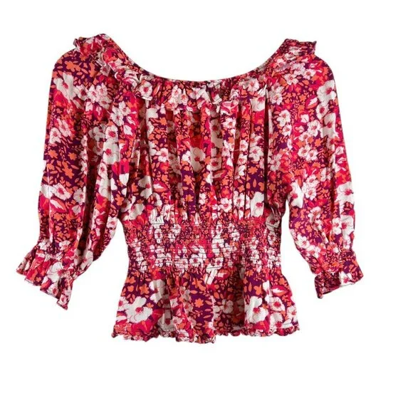 Free People Pink Floral Printed Sweet Memories Ruffled Blouse - Picture 6 of 6